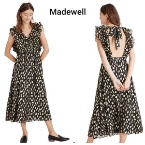 Nwot Madewell Black/Gold Metalic Clip dot Open Back Ruffle Sleeveless Ma…